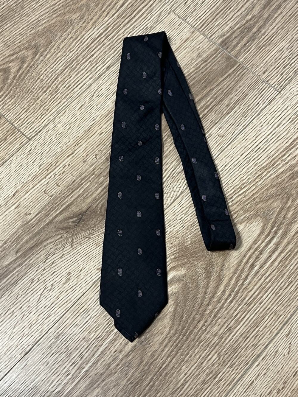 All Silk Milano Neck Tie Hand Made Black Paisley (A11)